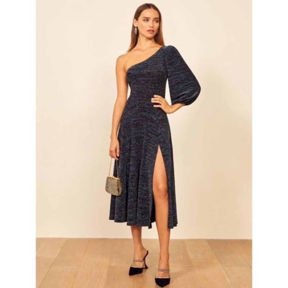 Reformation Sparkly Midi One Shoulder Dress EUC